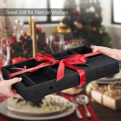 SITHON Valet Tray Desktop Organizer - 8 Compartments Catchall EDC Tray PU Leather Bedside Vanity Tray Nightstand Caddy Coin Box Key Jewelry Storage Organizer, (Black) - Image 6