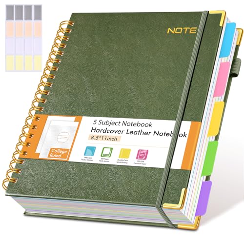 Cuaderno espiral de 5 materias con hojas universitarias de tamano 8.5x11 pulgadas