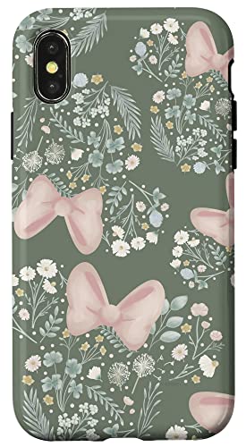 Coque iPhone X XS Minnie cadeau idéal Disney fleurs de printemps vert sauge