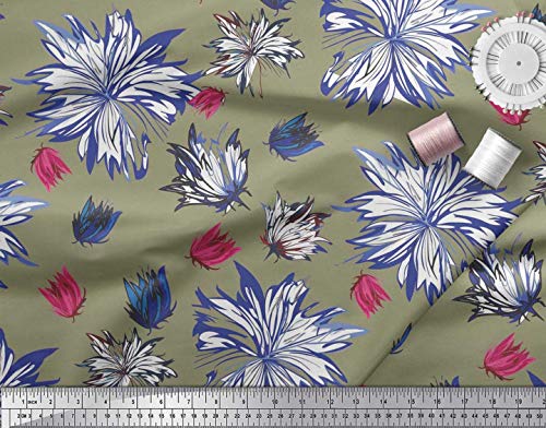 Soimoi Poly Georgette Green Fabric - by The Yard - 52 Inch Wide - Wildflower Floral Print Fabric - Nature-Inspired and Vibrant Patterns for Fashion and Home Decor Printed Fabric