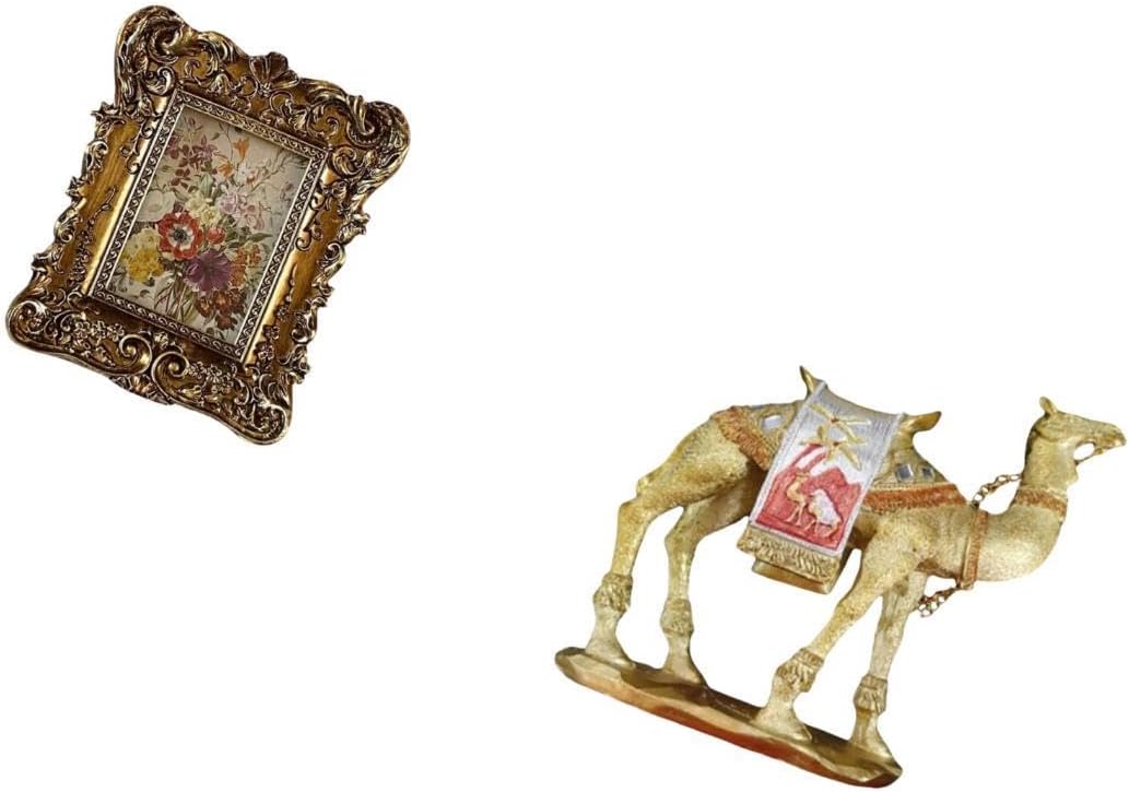 Baoblaze Floral Camel Photo Frame Unique Resin Animal Sculpture Picture Holder Antique Tabletop Wall Mounted Home Decor Gift