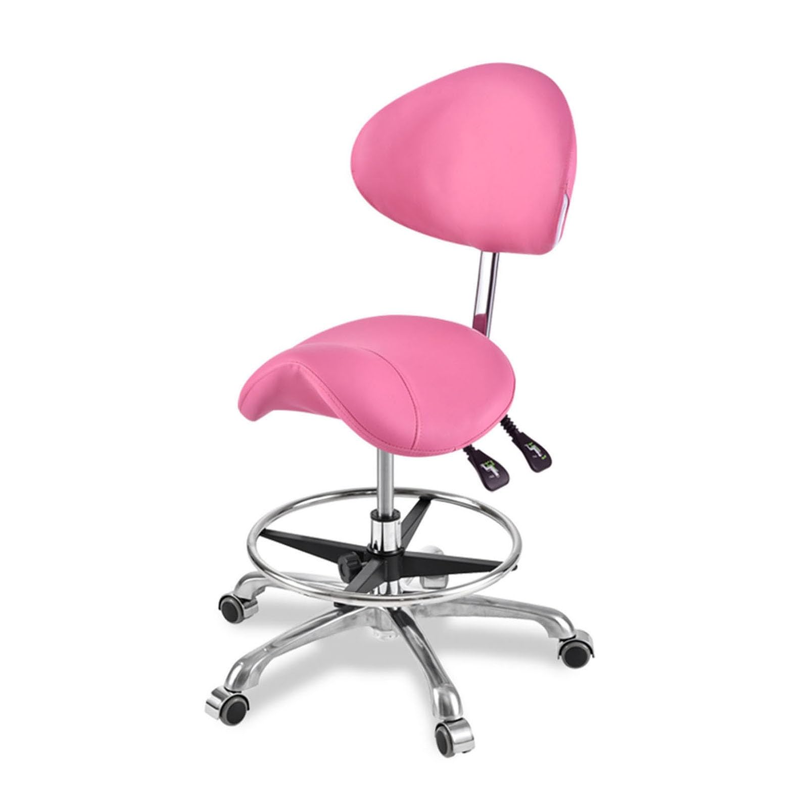 Sgabello da sella ergonomico con schienale, girevole a 360°, altezza regolabile e ruote bloccabili per ufficio, casa e negozio