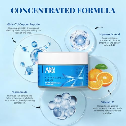 ANAI RUI GHK-CU Copper Peptide Cream with Hyaluronic Acid & 13 Multi-Peptides -Anti-Aging Face Moisturizer for Fine Lines, Wrinkles, Firming & Skin Elasticity - Hydrating Day & Night Cream, 1.7 Oz — view 3