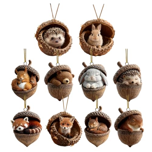 10PCS Waldtiere Eichels Ornaments,Acryl Tiere Aus Tannenzapfen...