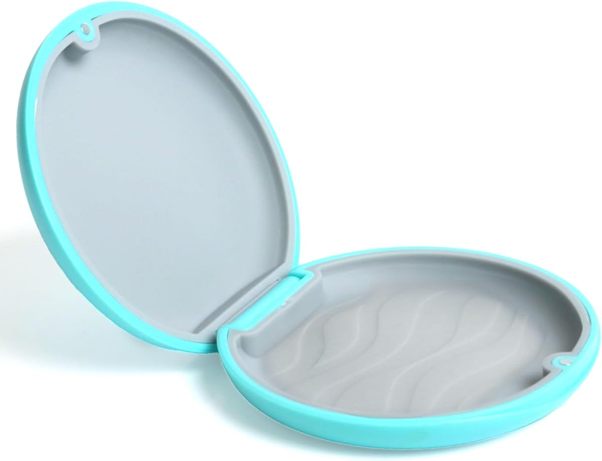 LA MIERE Retainer Case, Slim Aligner Case Compatible with Invisalign, Night Mouth Guard Case, Retainer Holder, Food Grade Silicone Pad, Magnetic Closure, Sky Blue w/Dark Gray Inner
