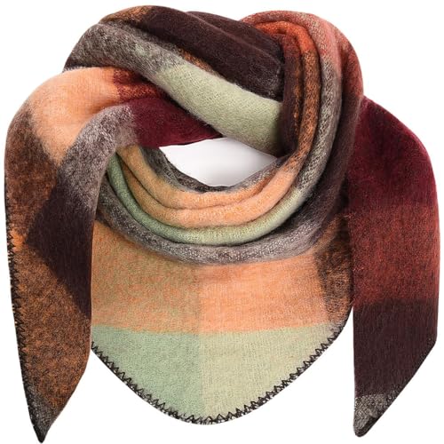 Lonya Dreieck Schal Damen XXL Strick Halstuch Dreieckstuch Damenschal Winter Bunter Schal Winterschal Kuschelig Flauschig, 195×135 CM, Rot+Braun