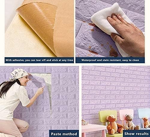 Image of 3D Brick Wallpaper for Wall | Self Adhesive PE Foam DIY Panel | Peel & Stick Decor for Home, Living, Bedroom & Office (70 x 77 cm, Appx 5.8 Sq Ft) (35, Purpal)