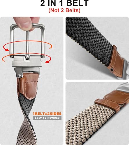 Image of Stretchable Reversible Braided Woven Fabric Belt for Men and Women, Fits on upto 36 inch waist size