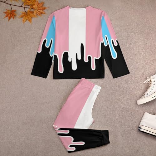 Trans Pride FlagChildren's Pajama Set Round Neck Long Sleeve Top + Pants Two-piece Set3