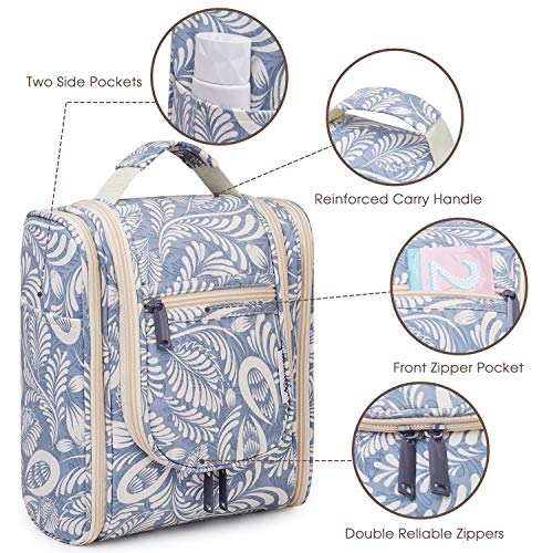 Narwey Hanging Toiletry Bag Women Travel Makeup Bag Organizer Toiletries Bag for Travel Size Essentials Accessories Cosmetics (Medium, Blue Leaf) - Image 5