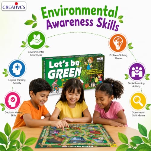 Image of Creative's Let's Be Green Environmental Education Board Game, Learn Reduce Reuse Recycle, Waste Segregation & Eco Awareness, Educational Family & Classroom, Memory Learning Game for Kids Age 6+