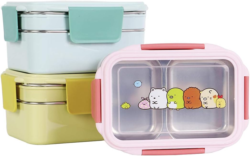 Kids Lunch Box Bento Lunch Boxes Food Storage Container Stainless Steel Lunch Containers with Spoon for Children Adults,2 Tiers Reusable Food Packing Boxes(Pink)