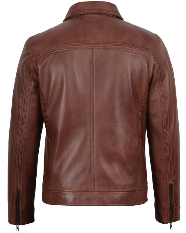 Image of Blingsoul Vintage Real Lambskin Leather Jacket For Mens - Moto Style Classic Shirt Collar Leather Jacket Men