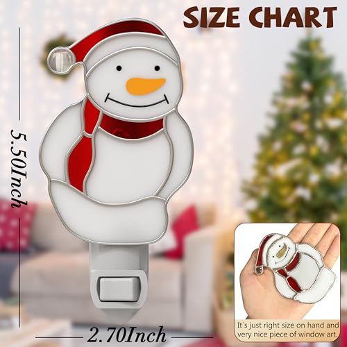 Image of Night Lights Plug into Wall Christmas Snowmen Stained Glass Plug in Night Light Dusk to Dawn 3000K Warm White Nightlight Switch On /Off for Adult Kids Room Bathroom Hallway Kitchen Non-Dim