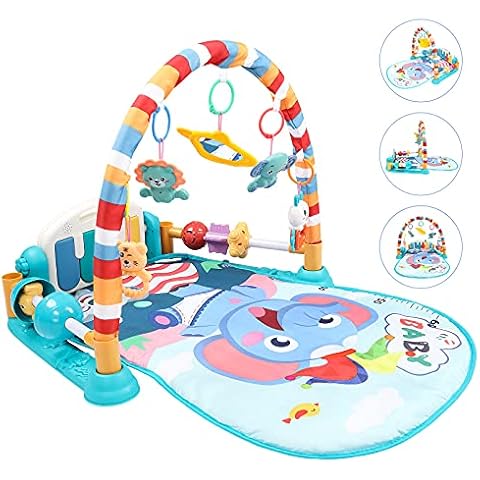 Luchild Baby Playmat Kick and Play Piano Gym with Fun Animals Pendants, Mirror, Music and Light for Infants Toddlers Newborn Age 0+ Cover