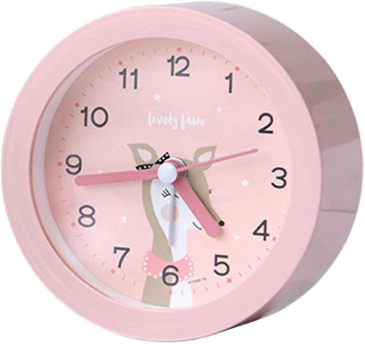 JOYHAPPST Pink Kids Silent Alarm Clock with Night Light for Bedroom