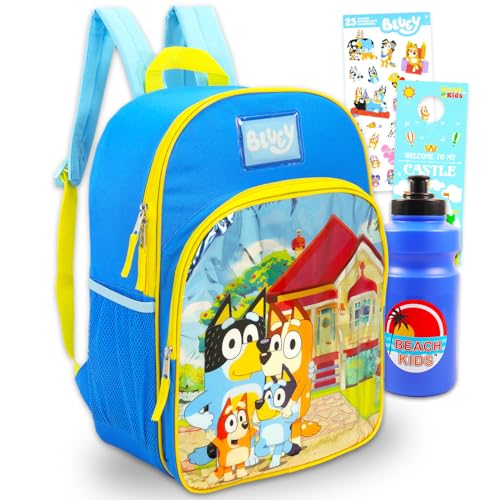 Image of Bluey Backpack for Kids, Girls, Boys - Bundle with 16" Backpack, Water Bottle, Stickers, More | School Bag for Girls Featuring Bluey, Bingo, Bandit, Chili
