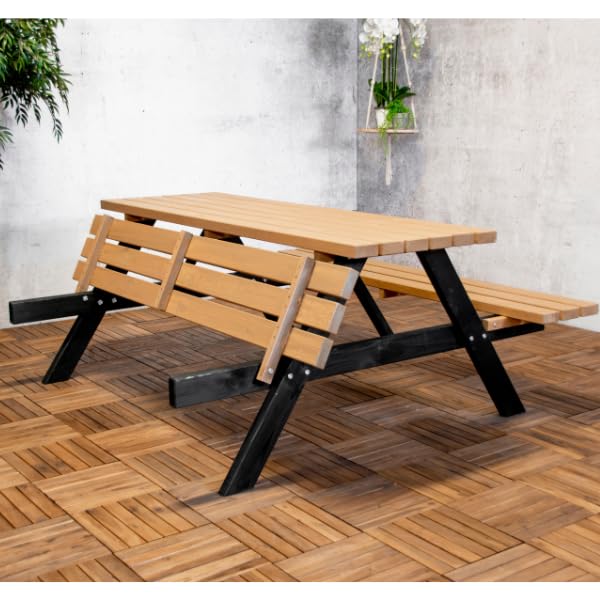 Tavolo da picnic Jacky con panche pieghevoli, 180 cm, in legno di pino