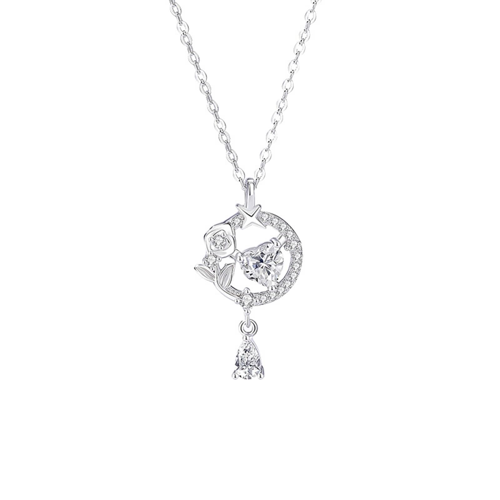 Moissanite Collana, Collana Donna Lunga Vintage Ciondolo Catenina Gioielli Oro Bianco 9K/14K/18K Lacrima di Rosa D'Amore 40+5cm