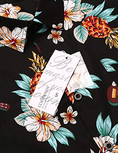 Coofandy Men's Hawaiian Shirt Short Sleeve Casual Button Down Floral Printed Beach Shirts With Pocket Black #TOP23