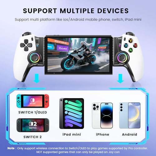 Image of NinjaPlusOX Mobile Gaming Controller for iPhone /Android /Switch 2 /Switch /OLED /iPad Mini, Wireless Phone Controller with Hall Joysticks /Hall Triggers /LED, Support Xbox Cloud, Steam Link, Roblox, White