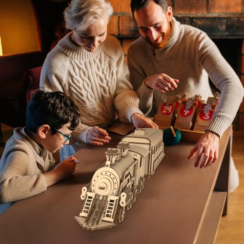 Herseme 3D Wooden Puzzles for Adults, 242 PCS 3D Puzzles for Adults- Brain Teaser Wooden Puzzles for Father/Son, Gifts for Fathe/Son, Decompression 3D Puzzle Wood Models Kits (2.Locomotive Train) - Image 4