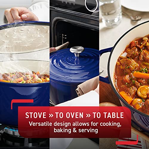 T-fal Cast Iron Enameled Dutch Oven 6 Quart Induction Oven Broiler Safe 500F Pots and Pans, Cookware Blue