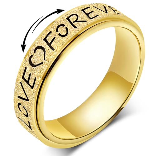 OreilleStar Fidget Anxiety Ring for Women: Stainless Steel Spinner Love Forever Symbol Promise Engagement Wedding Band Ring Gold Silver Black Size 5-10