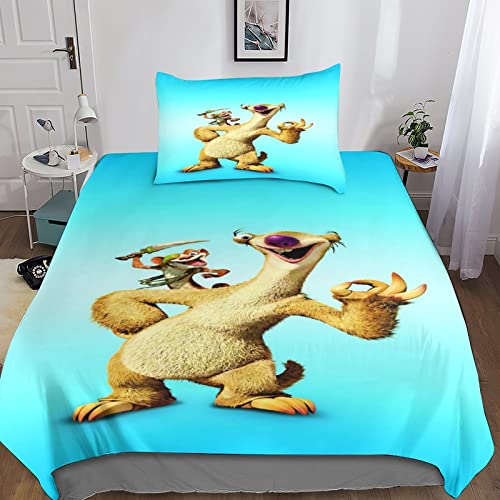 INDYAH L'era glaciale Set Di Biancheria Da Letto Con Stampa Di 3D, Animazione Copripiumino Con Cerniera, Incluso Copripiumino E Federe, Biancheria Da Letto Per Ragazzi E Ragazze Single（135x200cm）