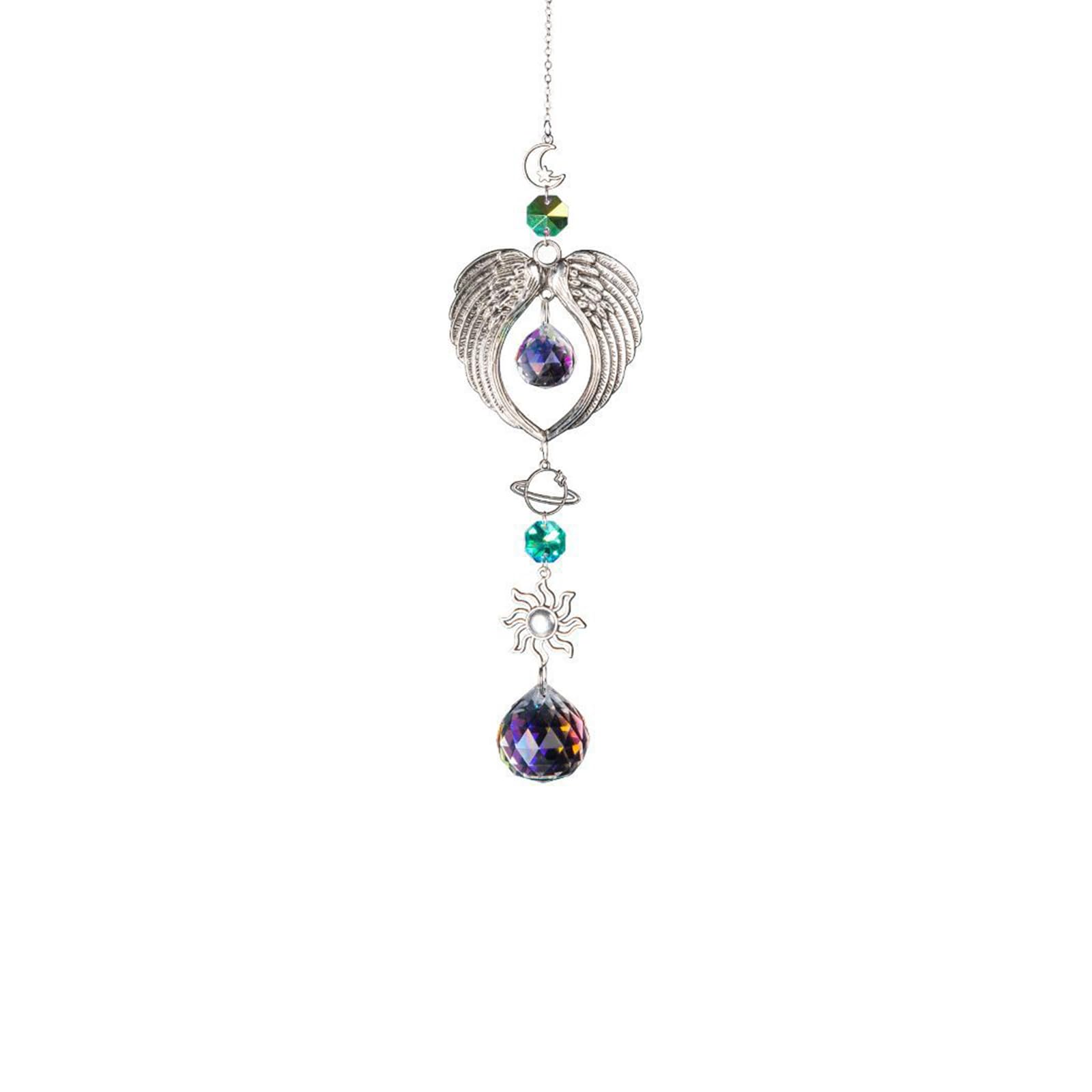 Tivleed White Angel Wings Sun Catcher - Crystal Rainbow Maker With Sun & Star Decor, Metal Hanging Ornament For Garden, Window, Memorial Gift (30Cm)