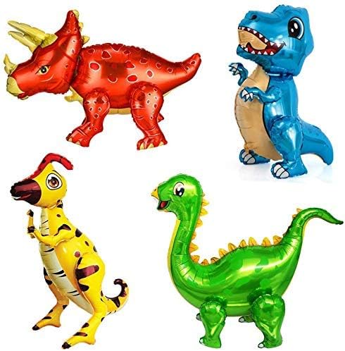 4Pack Giant Self Standing Dinosaur Foil Balloons for Dinosaur Birthday Party Supplies Decorations