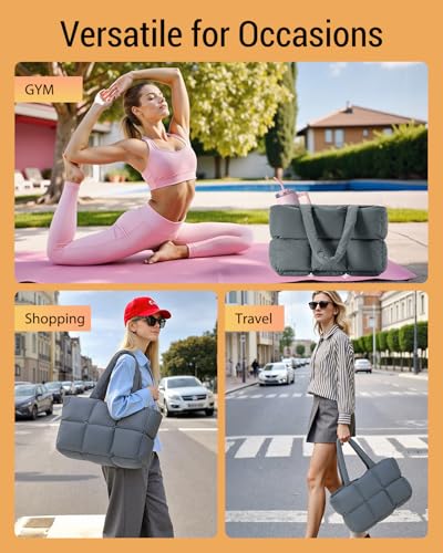 Image of Herald Puffer Tote Bag for Women, Large Quilted Puffy Handbag Lightweight Satchel Purse with Cup Holder & Compartment