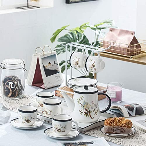 Ceramiczny zestaw do herbaty i kawy ze spodkami i tacą do serwowania na eleganckie popołudniowe przyjęcia herbaciane