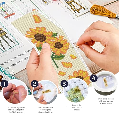 Image of FREEBLOSS 6 Set Bookmark Cross Stitch Kits Stitch Bookmark Cross Stitch Kits with Instructions Bouquet Pattern Embroidery Kit for Beginners Bookmark Making Kit for Gifts