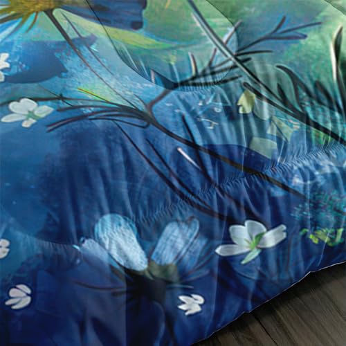 Image of AILONEN Beautiful Fairy Comforter Set Twin Size, Butterfly Fairy with Daisy Bedding Set for Kids,Girls,Watercolor Blue Duvet Set,3-Pieces, 1 Quilt and 2 Pillowcases,All Season,Soft