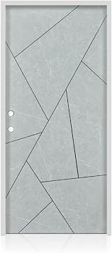 36 in. x 80 in. Right-Hand Gray Steel Prehung Front Door with Bore Hole