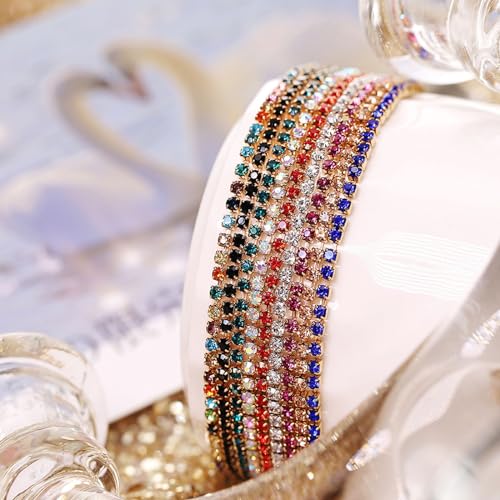 10Pcs 14K Gold Plated Dainty Sparkling Colorful Cubic Zircon Crystal Beaded Stackable Stretch Rhinestone Adjustable Tennis Chain Bracelets Birthday Jewelry for Women3