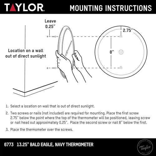 Taylor Bald Eagle Indoor Outdoor Dial Thermometer, Easy to Read Wall Decor for Patio, Pool, Yard, Garden or Garage, 12x14-inch, Charcoal Bezel by Springfield - Image 4