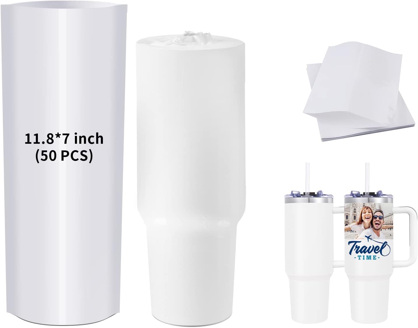 PYD Life Sublimation Shrink Wrap Sleeve White Bags 11.8 x 7 Inch for 40 OZ Tumbler with Handle,Sublimation Mugs Cups Tumblers Water Bottles Print by Sublimation Oven 50 PCS