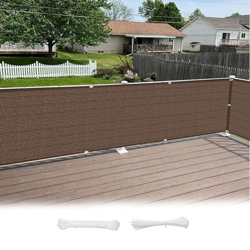 Pantalla Protectora para Balcón 45 x 340 cm Bloquea El Viento,La Lluvia y Los Rayos UV Pantalla Privacidad Parasol con Ojales, Cordón para Jardín Balcón, Marrón