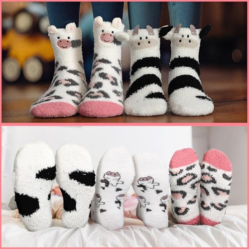Foaincore 4 Pairs Easter Bunny Slipper Socks Rabbit Fuzzy Soft Warm Animal Cute Warm Socks for Women4