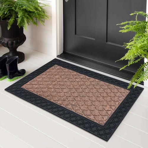 Image of Luxe Home Door Mats for Home Natural Coir mat Solid Beige Rectangular, Waterproof, Low Profile All-Purpose Entrance Rug with Anti-Slip Rubber Backing for Indoor and Outdoor Use (45cm x 75cm, Pc 1)