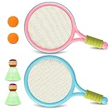 Kinder Tennisschläger mit Tragetasche, Kinder Federballset mit 3 weiche Trainingsbälle und 3 Badminton Birdies, Badminton Racket Spielzeug Tennisschläger Geschenkset für Kinder Outdoor Indoor Sport