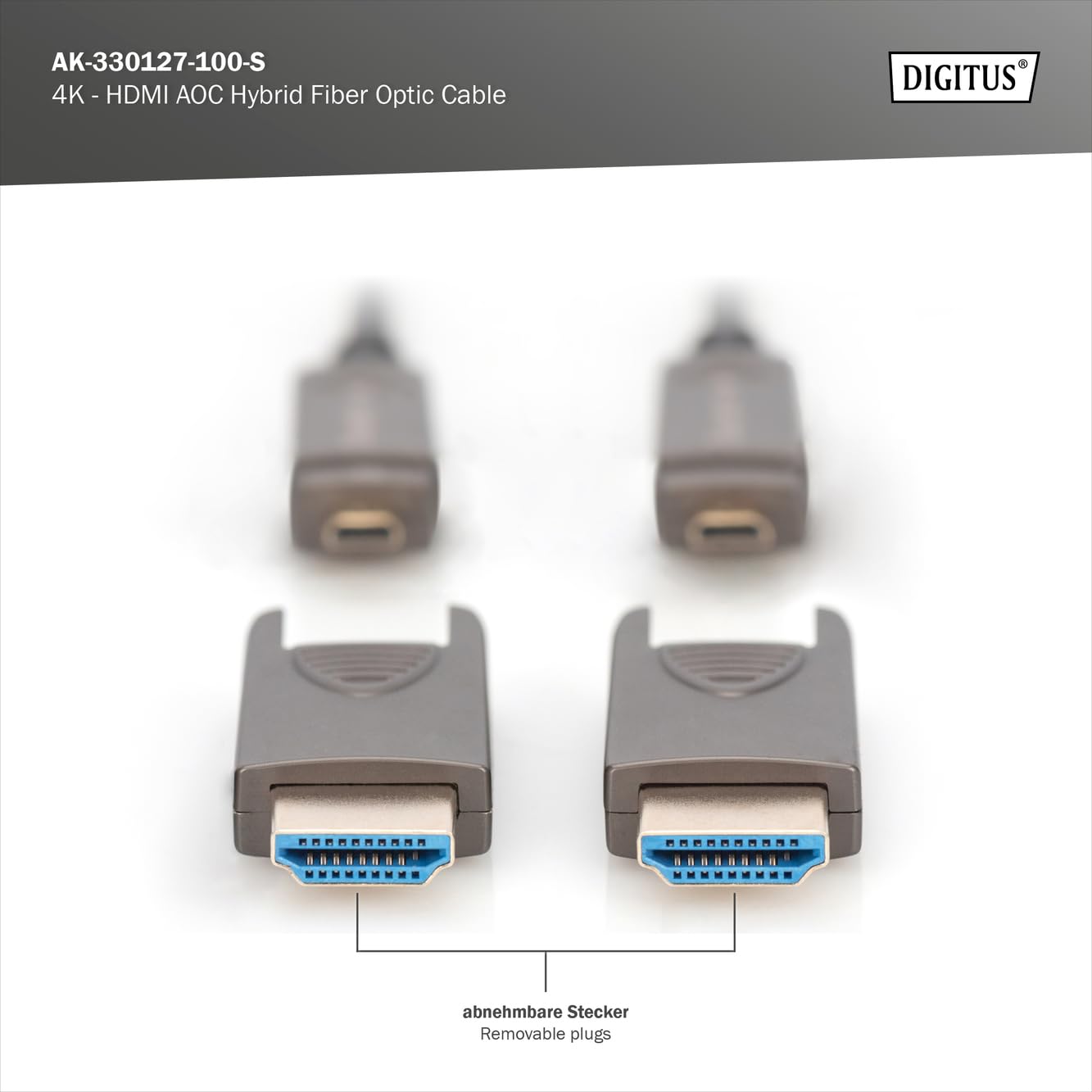 DIGITUS HDMI AOC Fiber Optic Cable - HDMI 2.0b - 4k/60Hz - Removable connectors - Gold-Plated Contacts - 10 m - Black