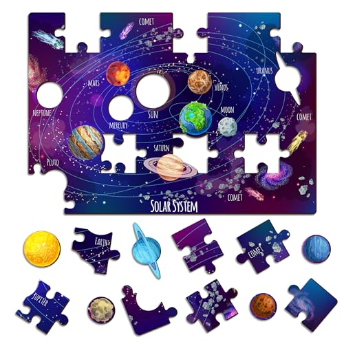 Image of Lefan India Map & Solar System Floor Puzzle Mat for Kids - Set of 2 Educational Wooden Jigsaw Puzzles - Geography & Space Learning Toys for Boys & Girls Age 3+
