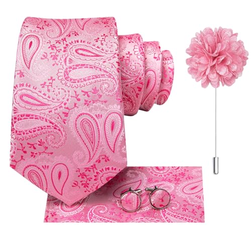 Image of Hi-Tie Men's Tie Lapel Pin Set Pocket Square Cufflinks Formal Woven Silk Tie Sets Wedding Party