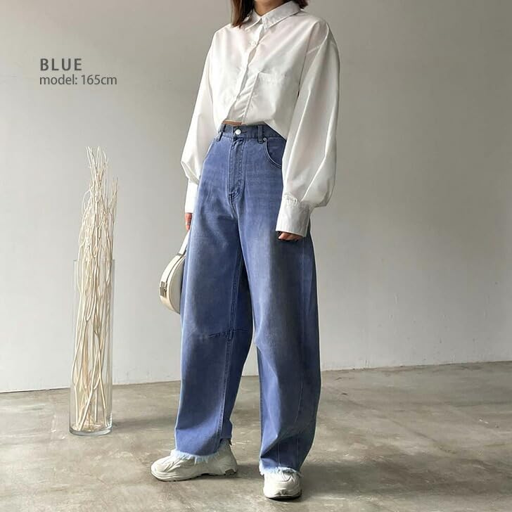 [JOKnet] 加工デニムフリンジワイドカーブパンツ レディース ボトムス デニムパンツ ジーンズ ジーパン Gパン ワイドパンツ