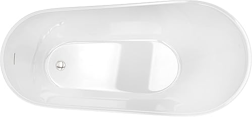 Miniatura 4 de DHPM Bañera de acrílico independiente de 59 pulgadas, moderna bañera clásica inclinada con forma de curvas, manguera de drenaje flexible, bañera de