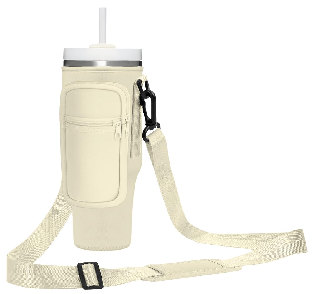 Momocici Cup Holder Carrier Bag with Strap and Pouch for Stanley Quencher 30/40oz Tumbler. Cup Crossbody Holder Bag Compatible with Stanley Cup for Hiking Travelling Camping.