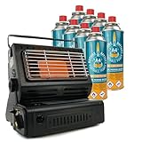Eurocatch Calefactor de gas - Incl. 8 Bombonas de gas - Estufa - Calentador de patio - Calentador Portátil - Ajustable - Butane